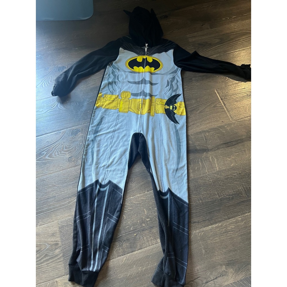 Batman Boys Fleece Hooded Union Suit One Piece Pajamas Grey Black Size 10/12